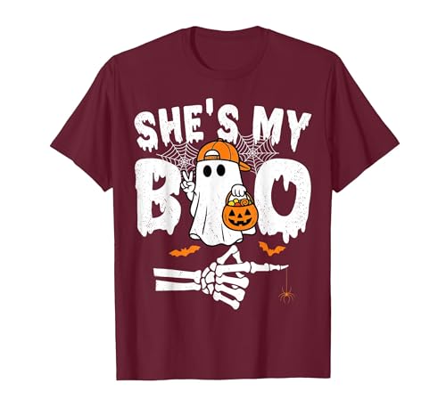 Funny Couples Halloween Matching Couple Outfits He's My Boo Matching Couple Halloween Couples She's My Boo T-Shirt - size