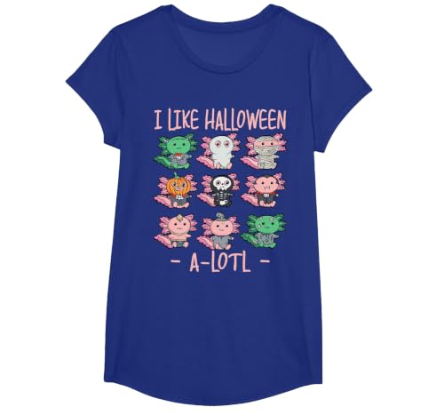 Cute Halloween Axolotl Scary Costumes Apparel Co Funny Axolotl I Like Halloween A-Lotl Axolotl Halloween T-Shirt - size chart