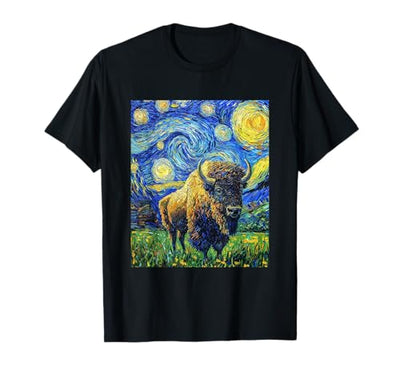 Cow Bison Buffalo Van Gogh Starry Night Starry T-Shirt