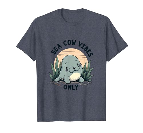 Mademark Sea Cow Vibes Only Manatee Design T-Shirt - size chart
