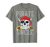 Pirate Family Apparel Pirate Uncle Jolly Roger Flag Skull Family Pirates T-Shirt - size chart