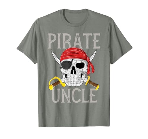 Pirate Family Apparel Pirate Uncle Jolly Roger Flag Skull Family Pirates T-Shirt - size chart