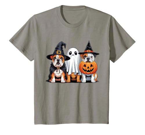 English Bulldog Halloween Funny Dog Lover Pumpkin Witch T-Shirt - size chart
