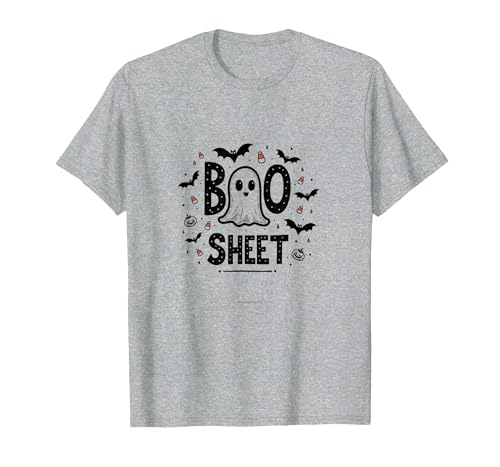 Mademark Halloween Humorous Boo Sheet Ghost Face Pun T-Shirt - size chart