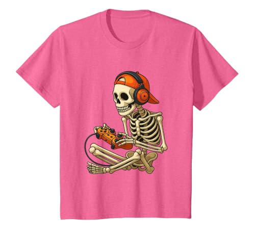 VibeKilla Video Game Halloween Skeleton Gamer Costume T-Shirt - size chart