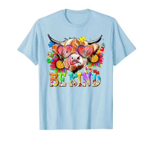 Be Kind Highland Cow Autism Awareness Sped Teacher Be Kind Highland Cow Autism Awareness Inspirational Teacher T-Shirt -