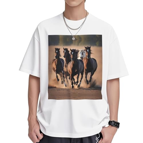DRTGEDS Running Horses Printing Short Sleeve Cotton Lightweight Pullover Summer Casual Sweatshirts - size chart