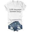 Nusyouc Life Happens Horses Help Equestrian T-Shirt Vintage Horse Lover T Shirt Tops - size chart