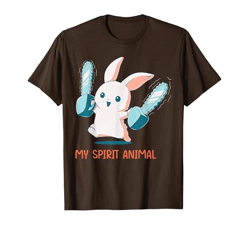 My Spirit Animal Cute Rabbit with Chainsaw T-Shirt — design detail