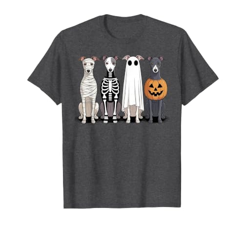 Funny Retro Italian Greyhound Dog Halloween Witch Spooky Ghost Italian Greyhound Pumpkin Halloween Skeleton T-Shirt - size
