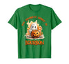 Boo Watercolor Pumpkin Cup Light Witch Hat Bottle Bourbon My Favorite Spirit is Bourbon Happy Halloween Boo T-Shirt - size