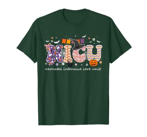 Halloween NICU Nurse Neonatal Intensive Care Neonatal Intensive Care Unit Coquette NICU Nurse Halloween T-Shirt - size chart