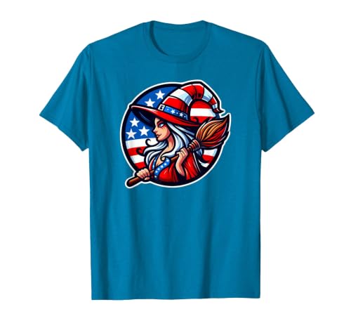Witch American Patriotic Halloween USA T-Shirt - size chart