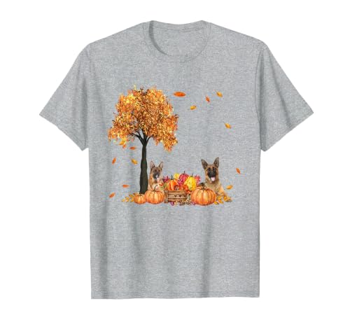 Funny German Shepherd Thanksgiving Halloween German Shepherd Autumn Leaf Fall Dog Thanksgiving Halloween T-Shirt - size chart