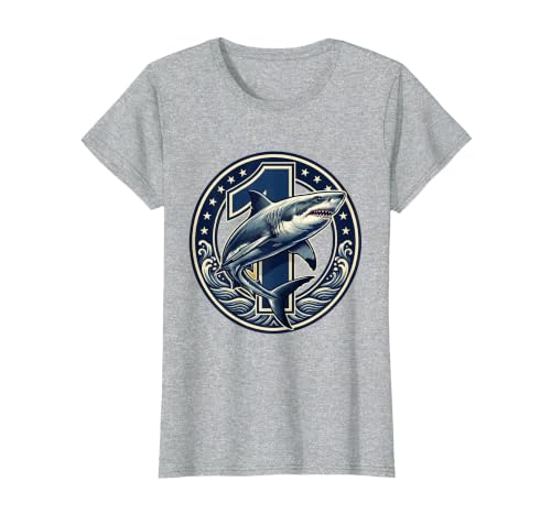 Mademark Shark Swimming Through 10 Banner 10th Birthday T-Shirt - size chart
