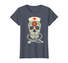 Halloween Nurse Shirts For Women Scrub Costumes Nurse Sugar Skull Stethoscope RN Medical Halloween Costume T-Shirt - size