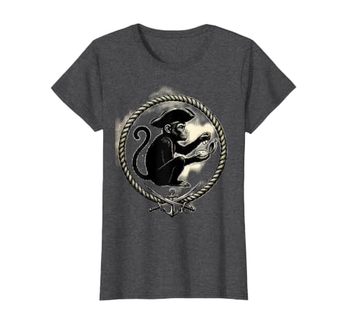 Mademark Pirate Monkey with Stolen Pocket Watch Design T-Shirt - Women - size chart