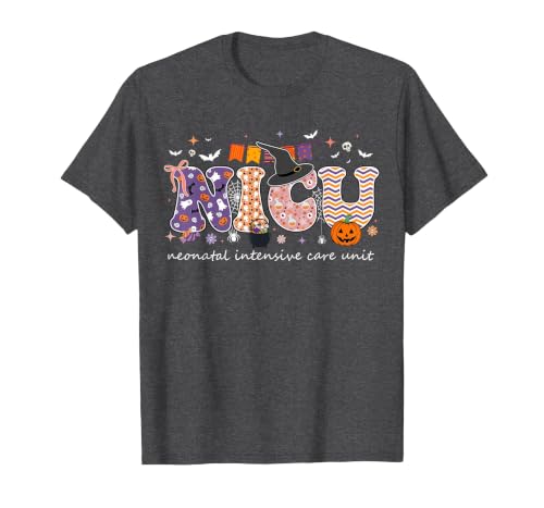 Halloween NICU Nurse Neonatal Intensive Care Neonatal Intensive Care Unit Coquette NICU Nurse Halloween T-Shirt - size chart