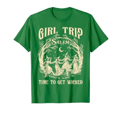 Vitage Girls Trip Salem Halloween Womens Funny Tee Retro Girls Trip Salem 1692 They Missed One Witch Halloween T-Shirt -