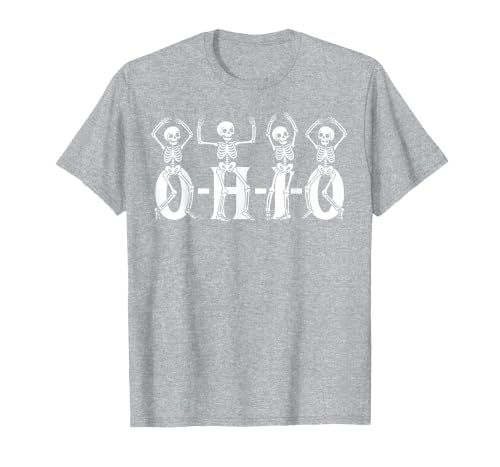 Funny O-H-I-O State Skeleton Halloween Funny O-H-I-O State Skeleton Ohio Halloween Vintage Vibe Fun T-Shirt - size chart