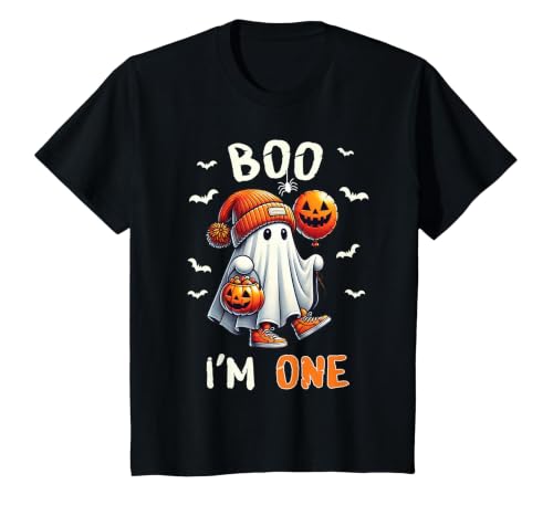 Halloween Boo I'm First 1st Birthday Boy Boo I'm One Ghost 1st Birthday Halloween Boy Kids Groovy T-Shirt - size chart