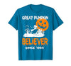 BlackThreadCa Great Pumpkin Believer Halloween Fun Graphic T-Shirt - size chart