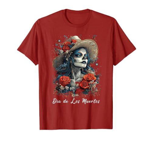 DIRHAME Dia De Los Muertos Mexican Sugar Skull Girl Halloween Dia De Los Muertos T-Shirt - size chart