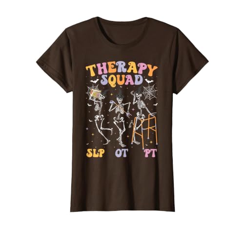 Speech Occupational Physical Therapy Halloween Therapy Squad SLP OT PT Halloween Speech Physical Skeleton T-Shirt - size