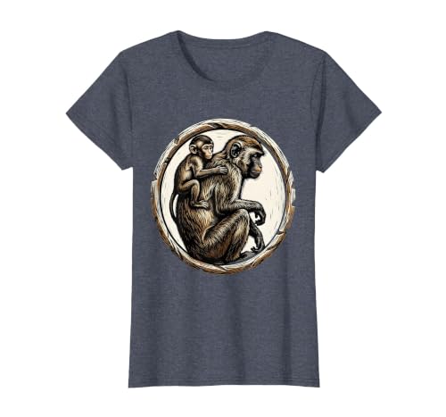 Mademark Baby Monkey Clinging to Mother's Back Design T-Shirt - Women - size chart