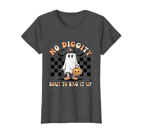 Halloween Pumkin Trick Or Treat Apparel No Diggity About to Bag It Up Trick Treat Candy Halloween T-Shirt - size chart