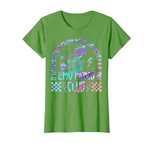 Emo Moms Club Halloween Costume Funny Skeleton It was Never A Phase Emo Moms Club Mother's Day Skeleton T-Shirt - size chart