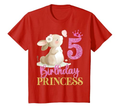 Kids 5th Birthday Rabbit Princess Girl Bunny 5 Years Old T-Shirt — design detail
