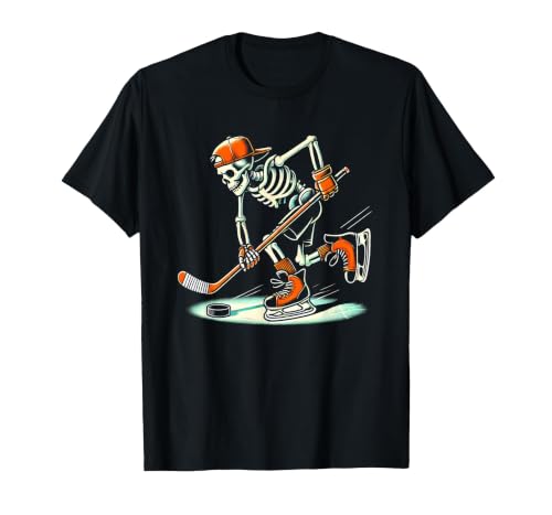 Halloween Costume For Hockey Lovers Funny Skeleton Hockey Halloween for Ice Hockey Lovers T-Shirt - size chart