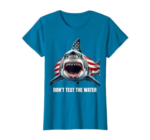 Mademark Don't Test The Water Shark Warning Design T-Shirt - size chart