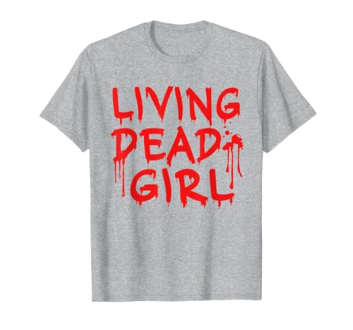 Living Dead Girl Dripping Blood Halloween Zombie Movie T-Shirt - size chart