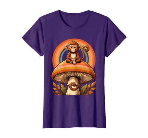 Mademark Monkey Perched on Giant Mushroom Illustration T-Shirt - Women - size chart