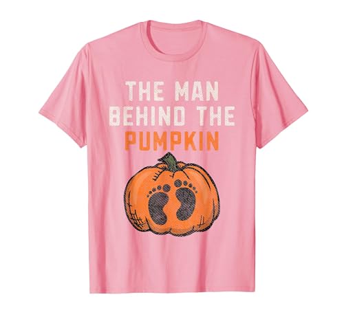 Halloween Pregnancy Announcement for Future Dad The Man Behind The Pumpkin Dad Halloween Pregnancy Reveal T-Shirt - size