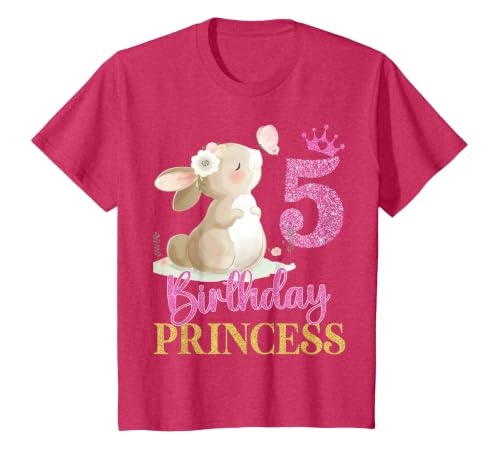Kids 5th Birthday Rabbit Princess Girl Bunny 5 Years Old T-Shirt — design detail