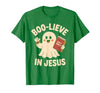 Christian Halloween Merch Boo-Lieve in Jesus - Christian Halloween Christianity T-Shirt - size chart