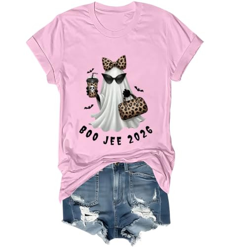 WQFQW Boo JEE 2026 Ghost Funny Halloween Leopard Print Ghost Shirt for Women - size chart