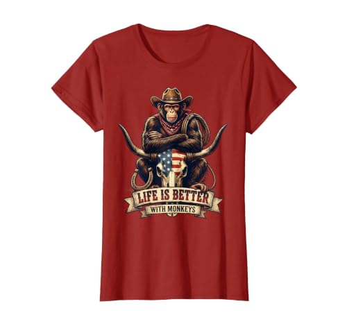 Mademark Life Is Better With Monkeys Fun Primate Design T-Shirt - Women - size chart