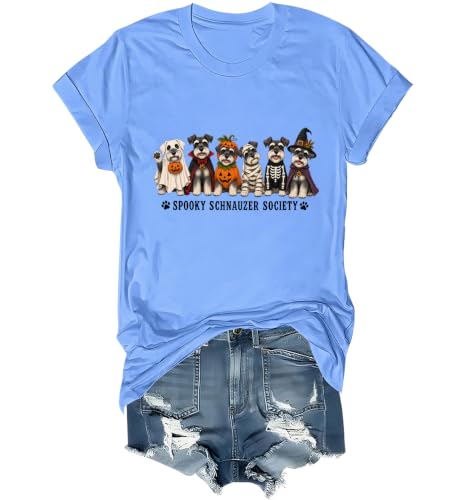 WQFQW Spooky Schnauzer Society Halloween Shirt Terrifying Halloween T-Shirt - size chart