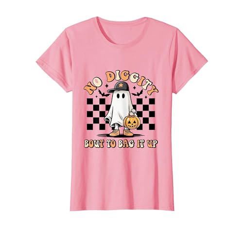 Halloween Pumkin Trick Or Treat Apparel No Diggity About to Bag It Up Trick Treat Candy Halloween T-Shirt - size chart