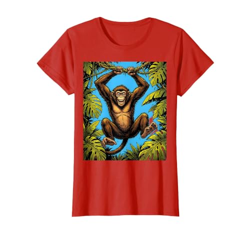 Mademark Monkey Hanging From Jungle Vine Graphic T-Shirt - Women - size chart