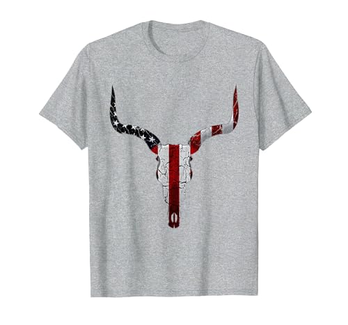 Cow skull USA Flag Bull Skull American Flag Cow Skull Western Graphic Wild West T-Shirt - size chart