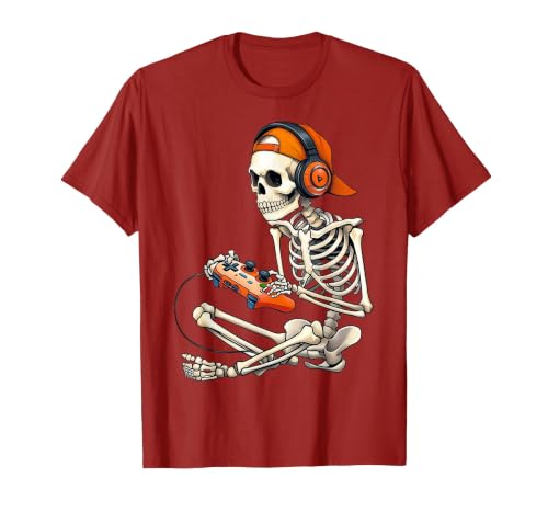 Halloween Skeleton Shirts for Gamers Men Boys Kids Halloween Skeleton Gamer Video Gaming Boys Men Kids Funny T-Shirt - size