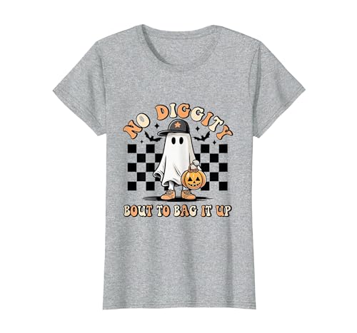 Halloween Pumkin Trick Or Treat Apparel No Diggity About to Bag It Up Trick Treat Candy Halloween T-Shirt - size chart