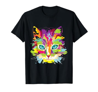 Cat Art Tees Cat Face Multi-Colored Art Shirt T-Shirt