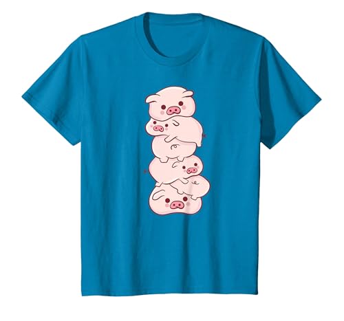 Pink Kawaii & Anime Stuff Pigs On A Pile - Cute Kawaii Anime - Pig Aesthetic Japanese T-Shirt - size chart