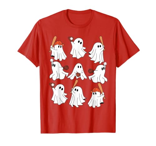 Boo Ghost Halloween Baseball Happy Halloween Baseball Lover T-Shirt - size chart